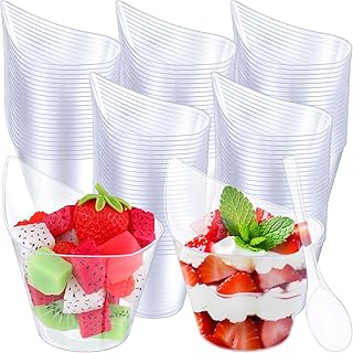 100 Pack Clear Plastic Dessert Cups with Tasting Spoons, Appetizer Cups ...