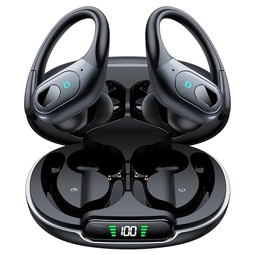occiam Active Noise Cancelling Earbuds Wireless Bluetooth Headphones Ear Buds 90Hrs Playback Stereo Bass Earphones with Mic Over-Ear Hooks IPX7 Waterproof Headset for Work Sports Running Gym Black