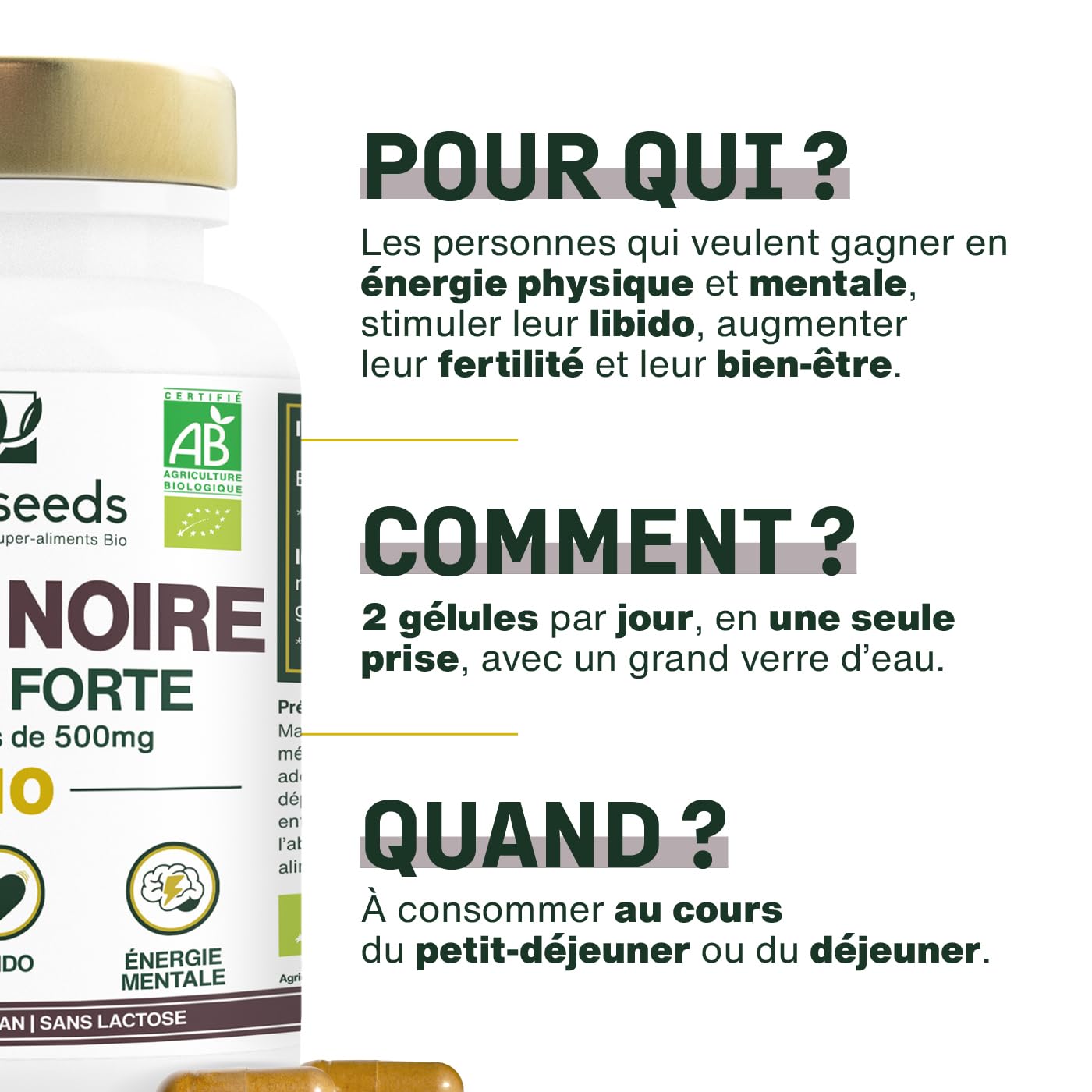 Maca Noire BIO du Pérou | Extra Fort 10 000mg par jour | 120 gélules vegan | Régulateur Hormonal, Détente, Énergie | Qualité Supérieure pour Sommeil,Stress