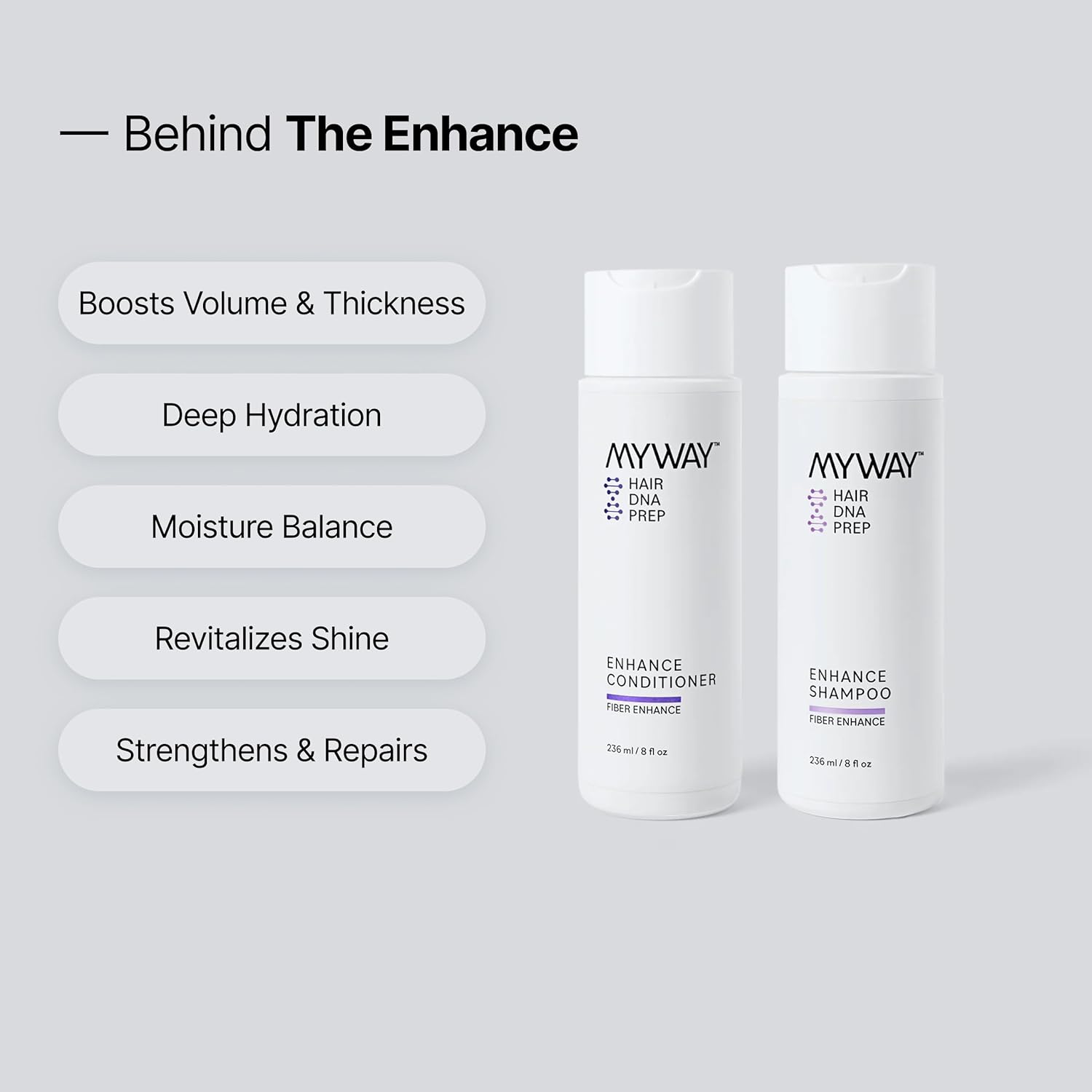 My Way Hair DNA Enhance Set – Volumizing Shampoo & Conditioner for Dry, Damaged Hair – Boosts Thickness, Repairs Breakage, Revives Shine – Paraben-Free, Color-Safe, Hydrating Hair Care Duo