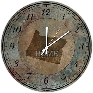 Custom Clock for Boys Room,Oregon United States Map Silhouette Home Retro Silent Non-Ticking Battery Operated Clock Rustic Round Wood Clock 15" Housewarming Gifts,Arabic Numerals Clock
