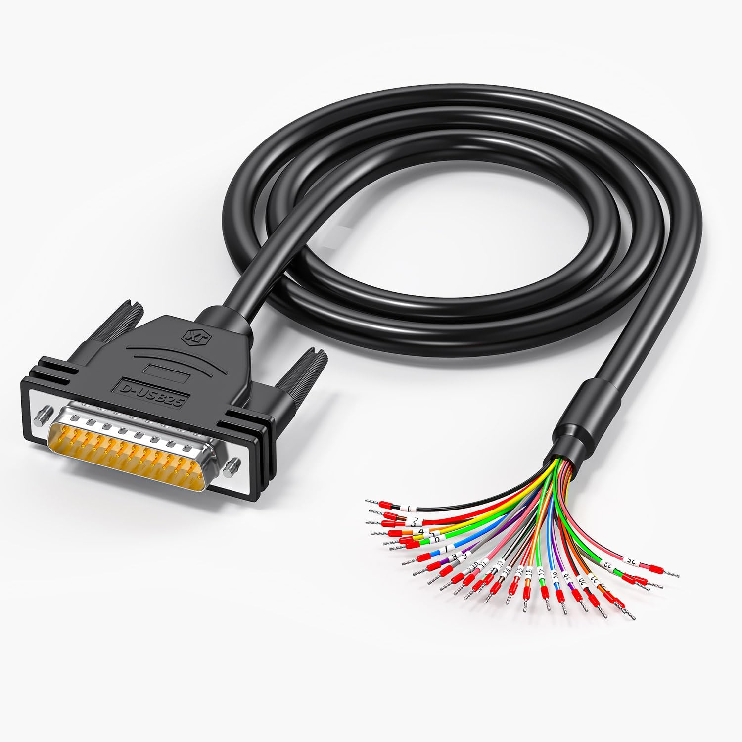 DB25 Male to Bare Wire with Cable Marker 3.3ft,D-SUB 25-Pin Connector RS232 Serial Cable,25 Wire All Provided with Wiring Terminals -Black