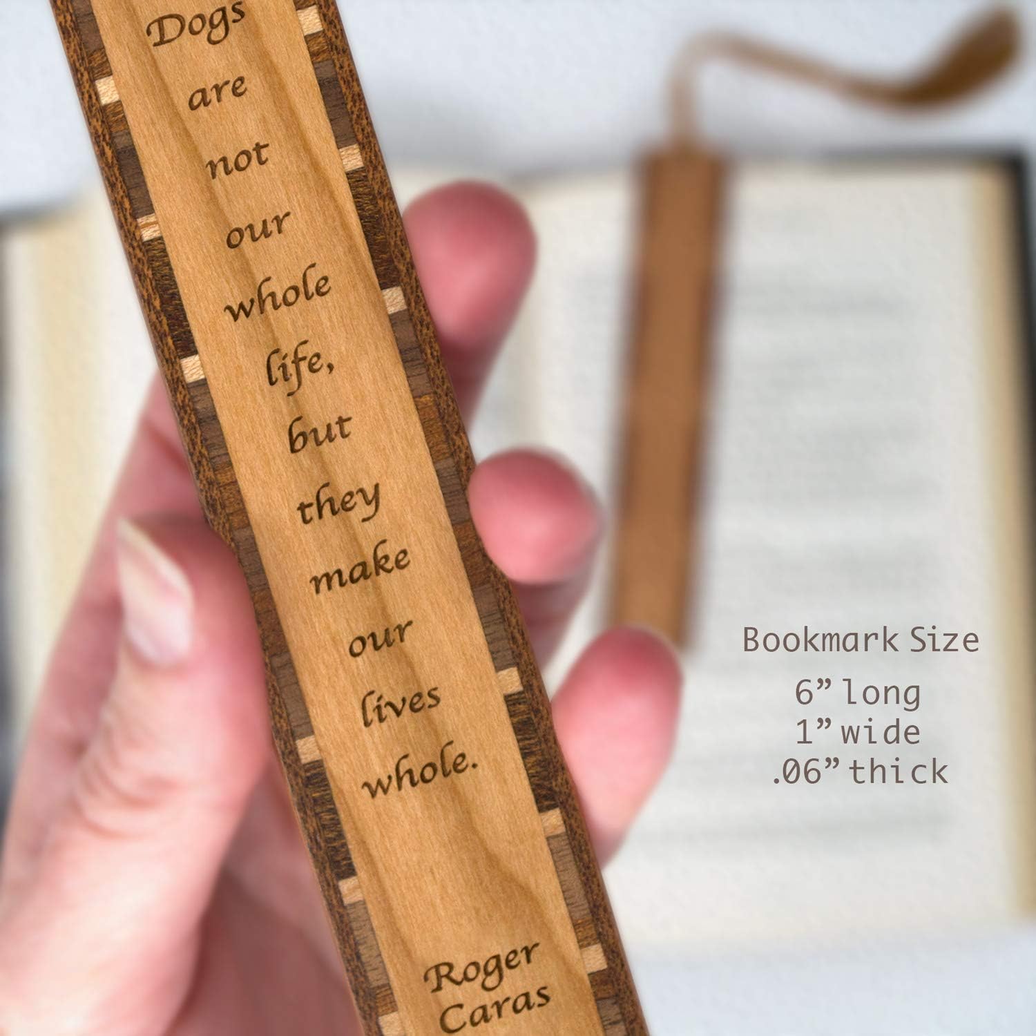 Personalized Dog Quote Roger Caras Dogs Make Our Lives Whole Engraved Wooden Bookmark - Made in USA