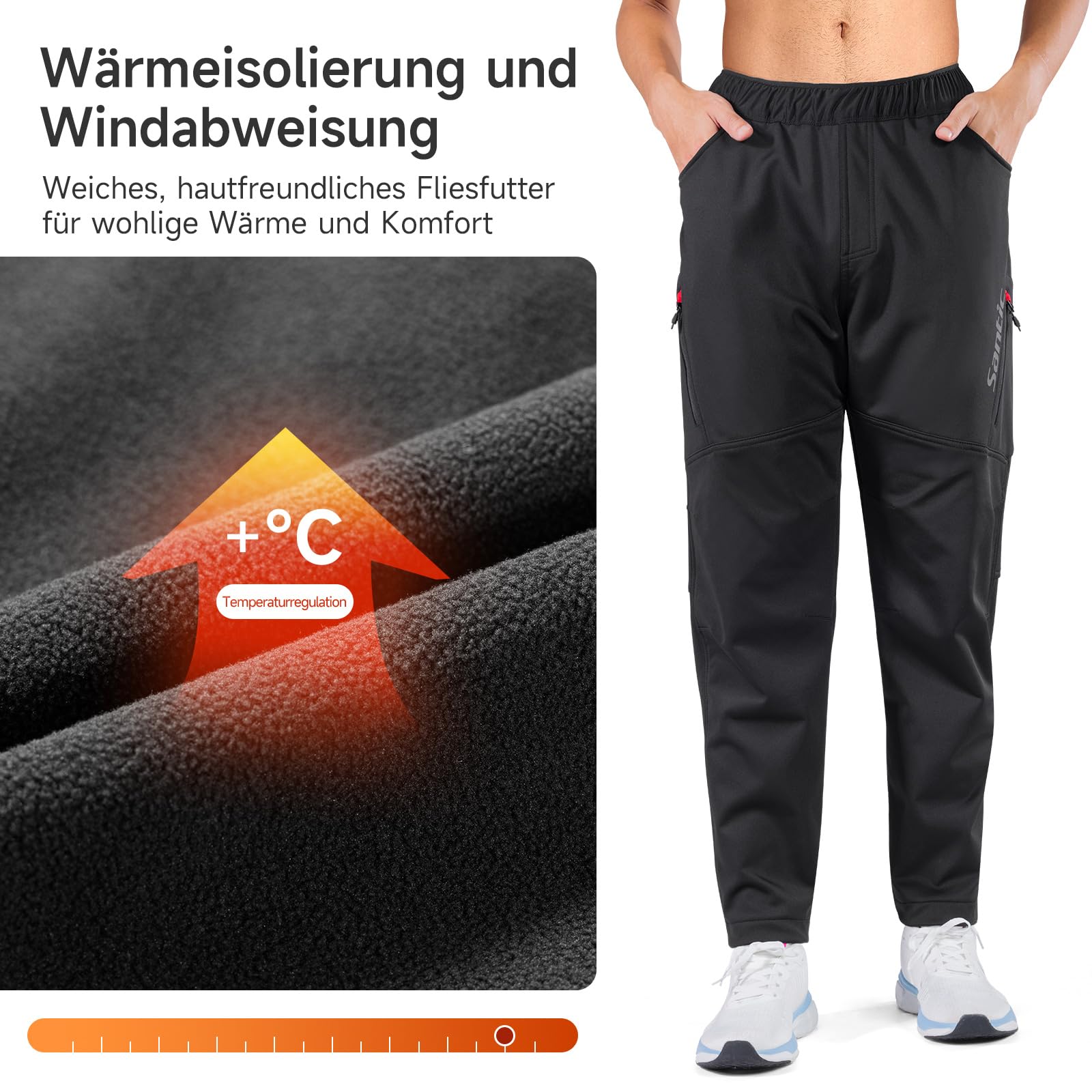 Santic Herren Fahrradhose Lang Radlerhose Atmungsaktiv Thermo Fleece MTB Hosen Winter Verdickte Laufhose Sporthose für Outdoor Radfahren