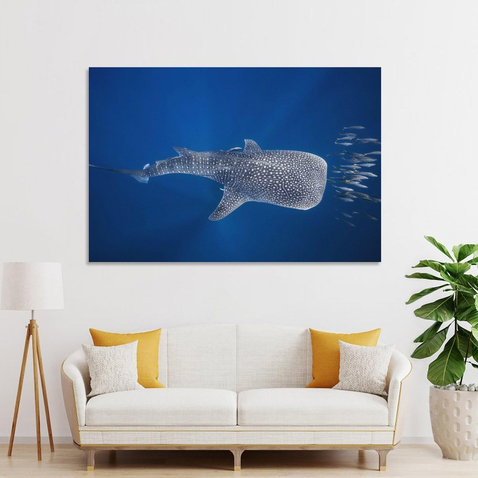 Junmoney Whale Shark And Tuna Shoal Canvas Art Print, 24x36inch(60x90cm), for Picture Wall Styling in Lounge Or Bedroom, Wall Decor Suited to Curated Displays