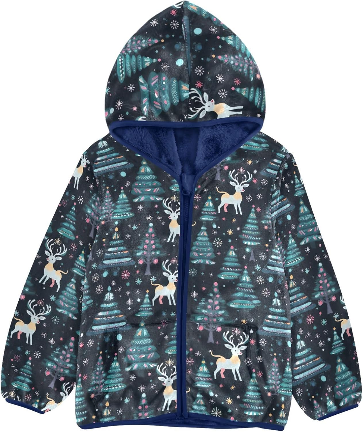 Christmas Tree Boys Fleece Coat,Children's Zip-Up Hoodie Jacket,Baby Warm Fashion Outerwear 3-10T,B0402511