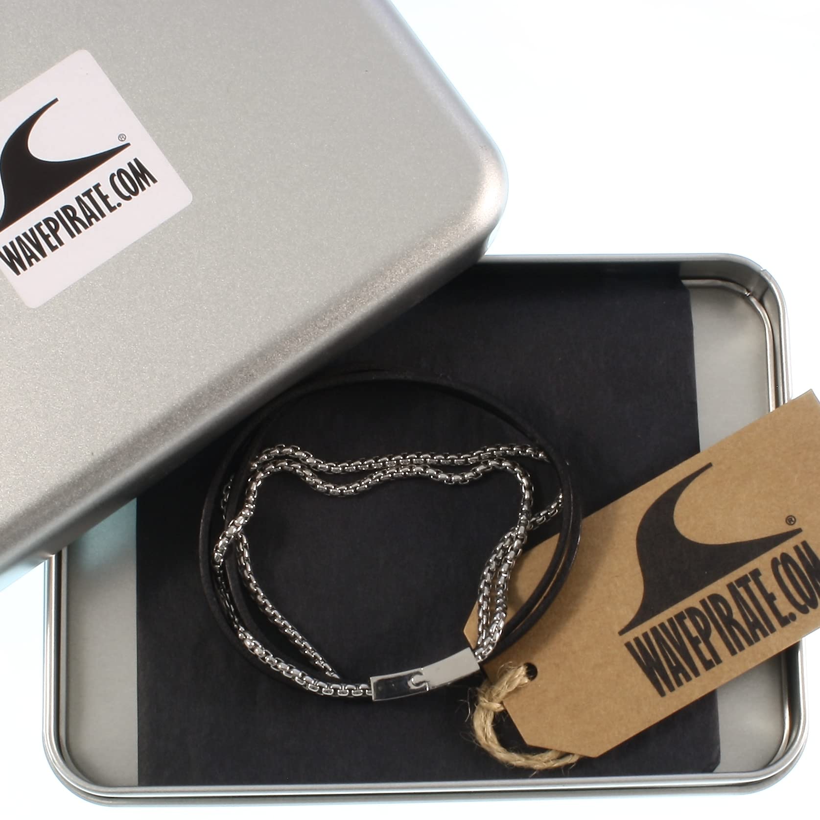 Echt Leder-Armband REX Edelstahlkette Schwarz Mahagony Geschenkbox Herren Männer