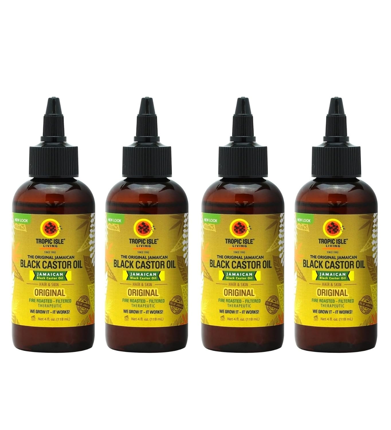 Tropic Isle Living Black Castor Oil– 4x Jamaican Black Castor Oil (ORIGINAL) 4floz Bundle – Hydrates, Nourishes, Helps Maintain Strong and Smooth Hair – Gift Set (4 Items)
