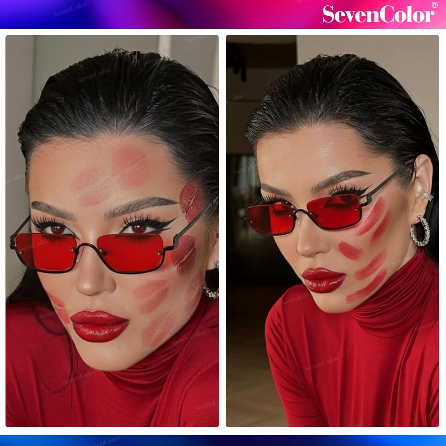 Retro Rectangle Sunglasses for Women Men Trendy Semi-Rimless Y2k Tinted Sun Glasses Narrow Square Shades - Image 2