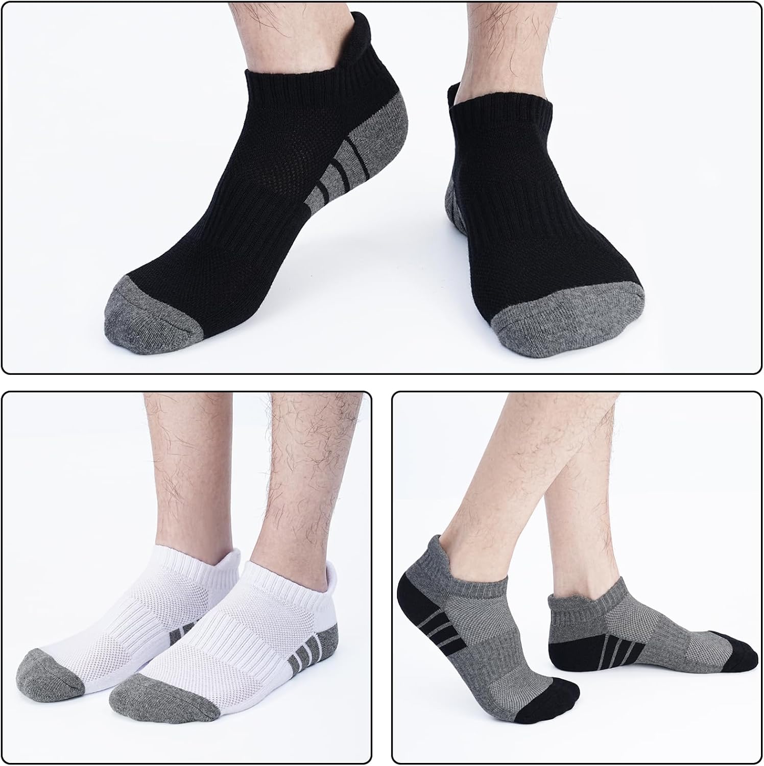 7 Pairs Mens 100% Cotton Cushioned Ankle Socks, Athletic Performance Running Moisture Wicking Breathable Low Cut Socks - Image 7