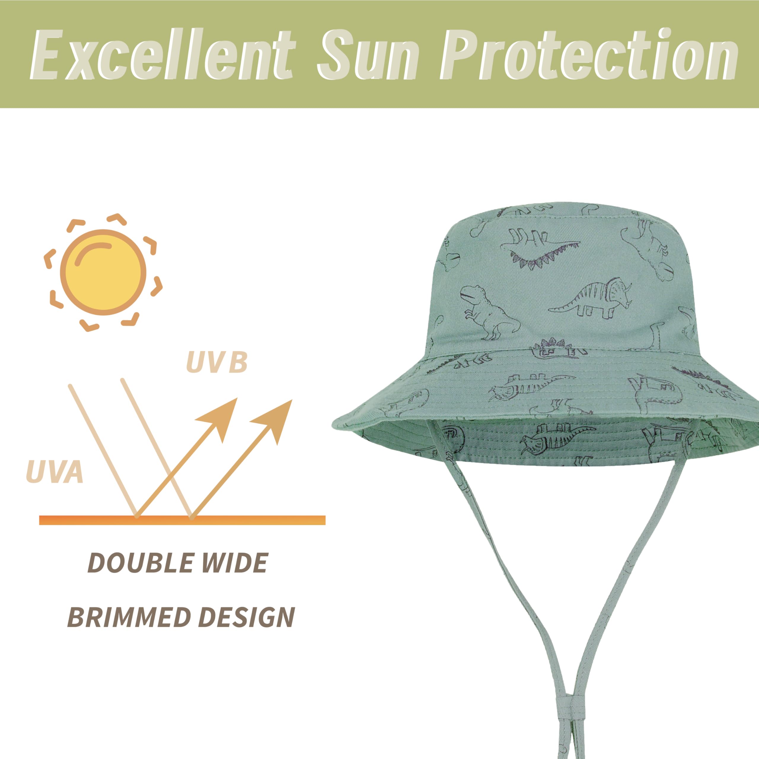 YMYDYFC Baby Sun Hat Toddler Summer UPF 50+ Sun Protection Baby Boy Hats Beach Hats Dinosaur Bucket for Baby Girl Adjustable Kid Cap — view 6
