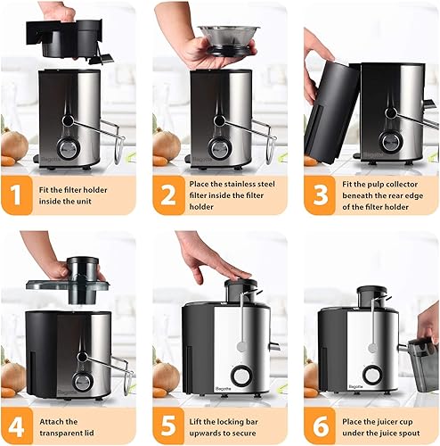 Miniatura 6 de Exprimidor centrífugo de Bagotte exprimidor de canal de alimentación de 2559in de ancho para frutas y verduras enteras extractor de jugo de doble