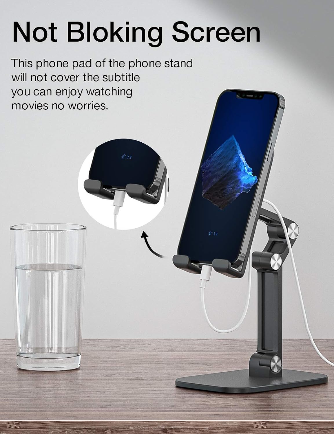 OETNE Cell Phone Holder, Adjustable Desktop Cell Phone Stand Cradle Dock Compatible Tablet Stand,iPhone Stand ipad Foldable Phone Stand for Desk Thick Case Phone ,Compatible 4-10in(Black)