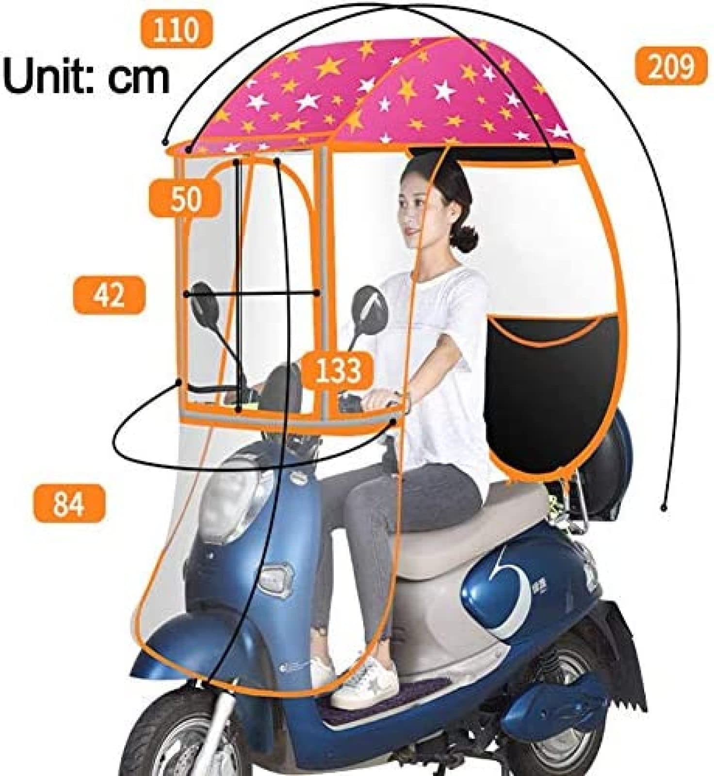Volledig gesloten elektrische auto transparante luifel, scootmobiel zon regen windhoes elektrische auto voorkomen paraplu, universele elektrische motorfiets zonnescherm hoes,Blauw