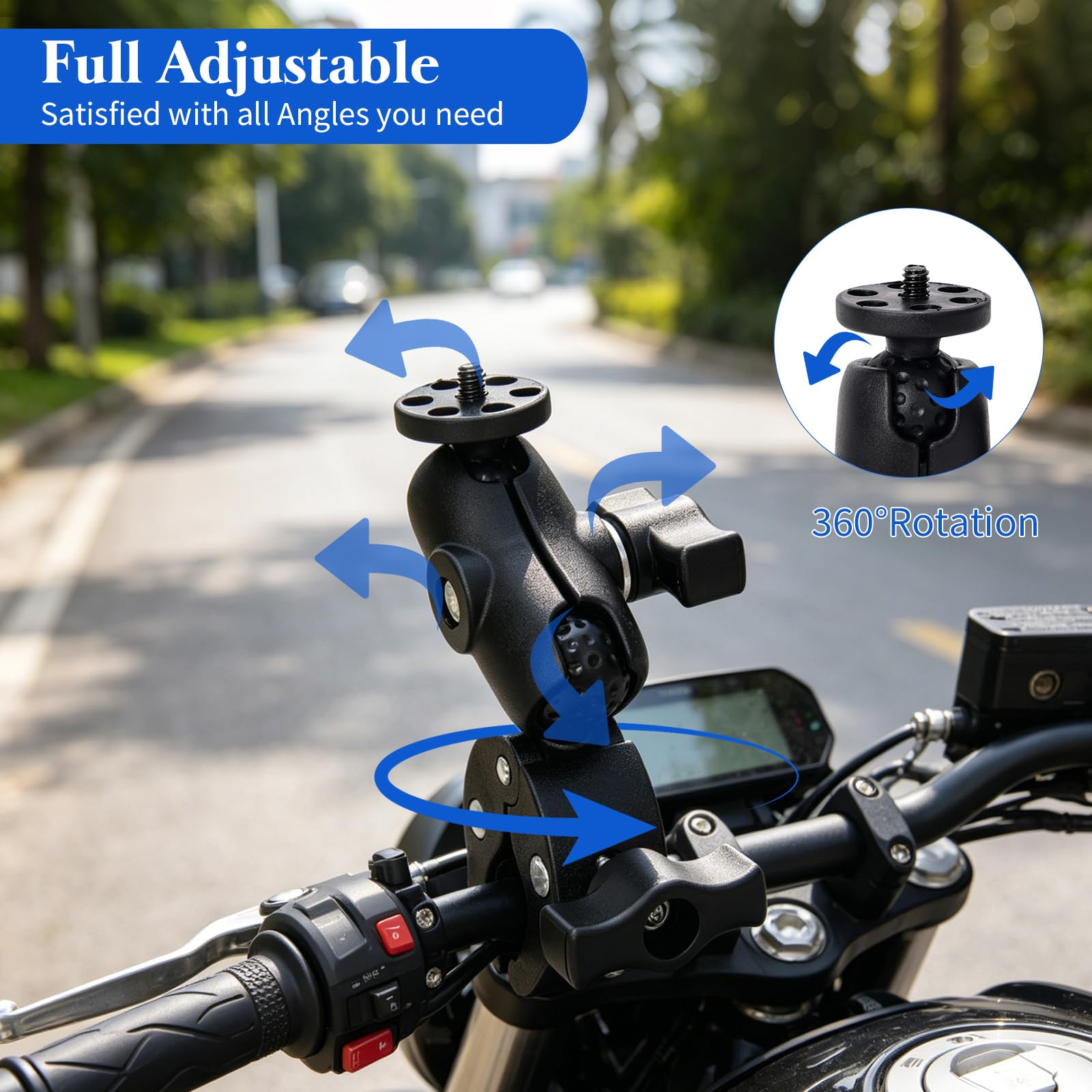 Soporte De Cámara para Moto Y Bicicleta, Abrazadera Doble Ajustable 360 Grados con Palo Selfie Invisible De 40-150cm, Compatible con Insta 360 X4 X5 para dji Osmo 360