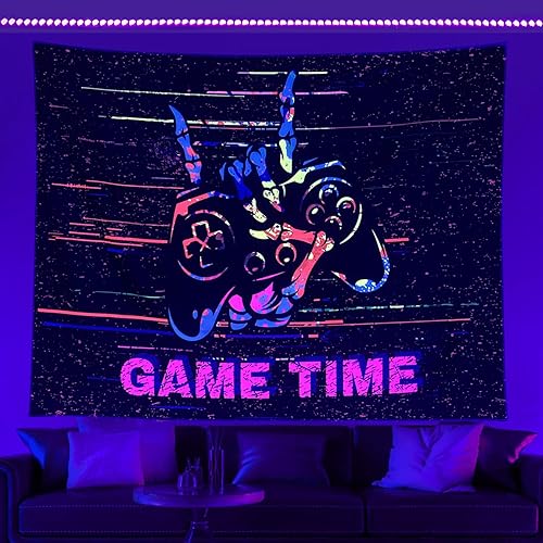 Miytal Tapiz de juegos de luz negra, divertido juego de neón para colgar en la pared para hombres, niños, adolescentes, sala de videojuegos, arte de