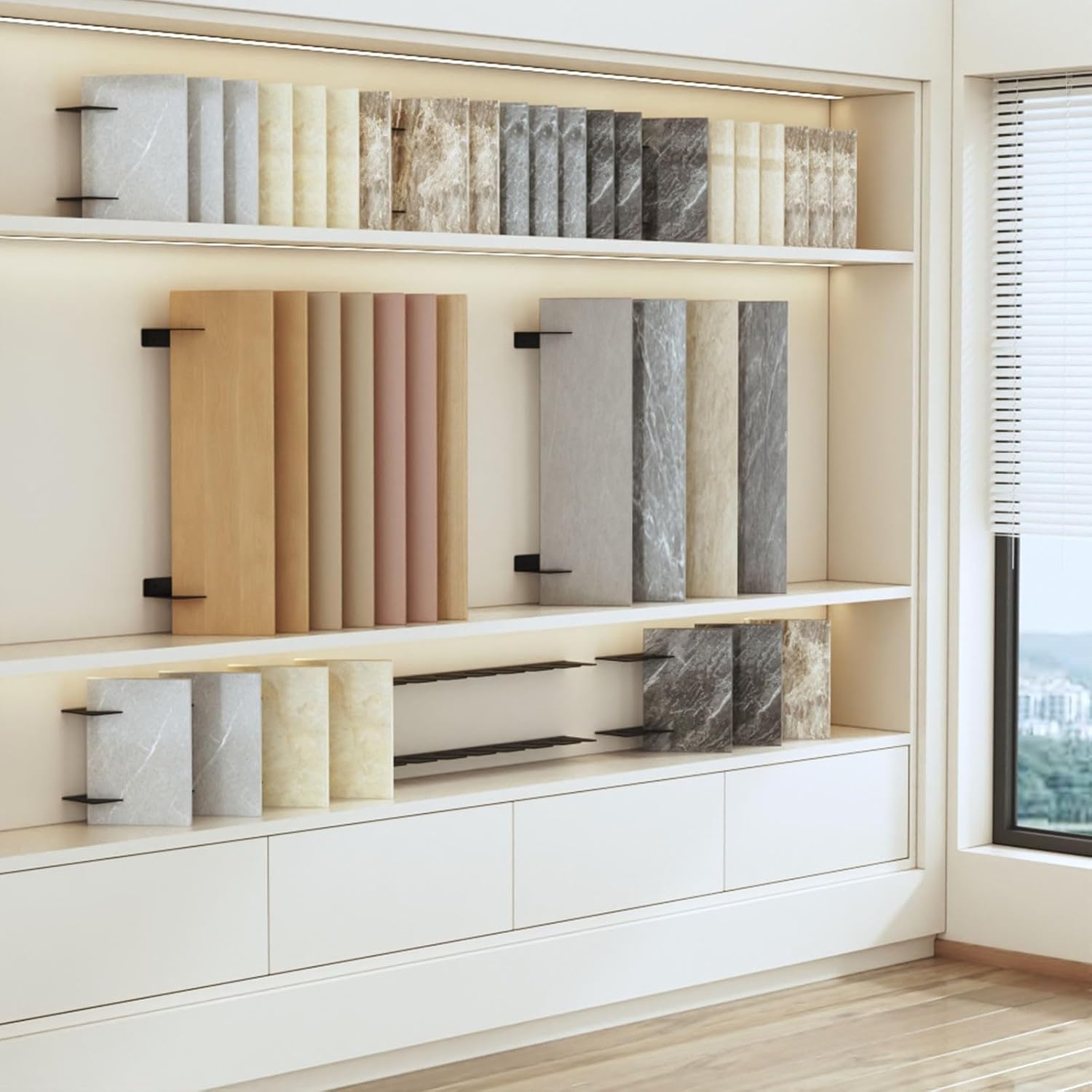 Tile Board Display Rack Wall Mounted, Tile Samples Display Stand for Retail, 7 Slots Floor Tiles Board Holder for Wall, Tile Samples Organizer for Trade Show Exhibition Display