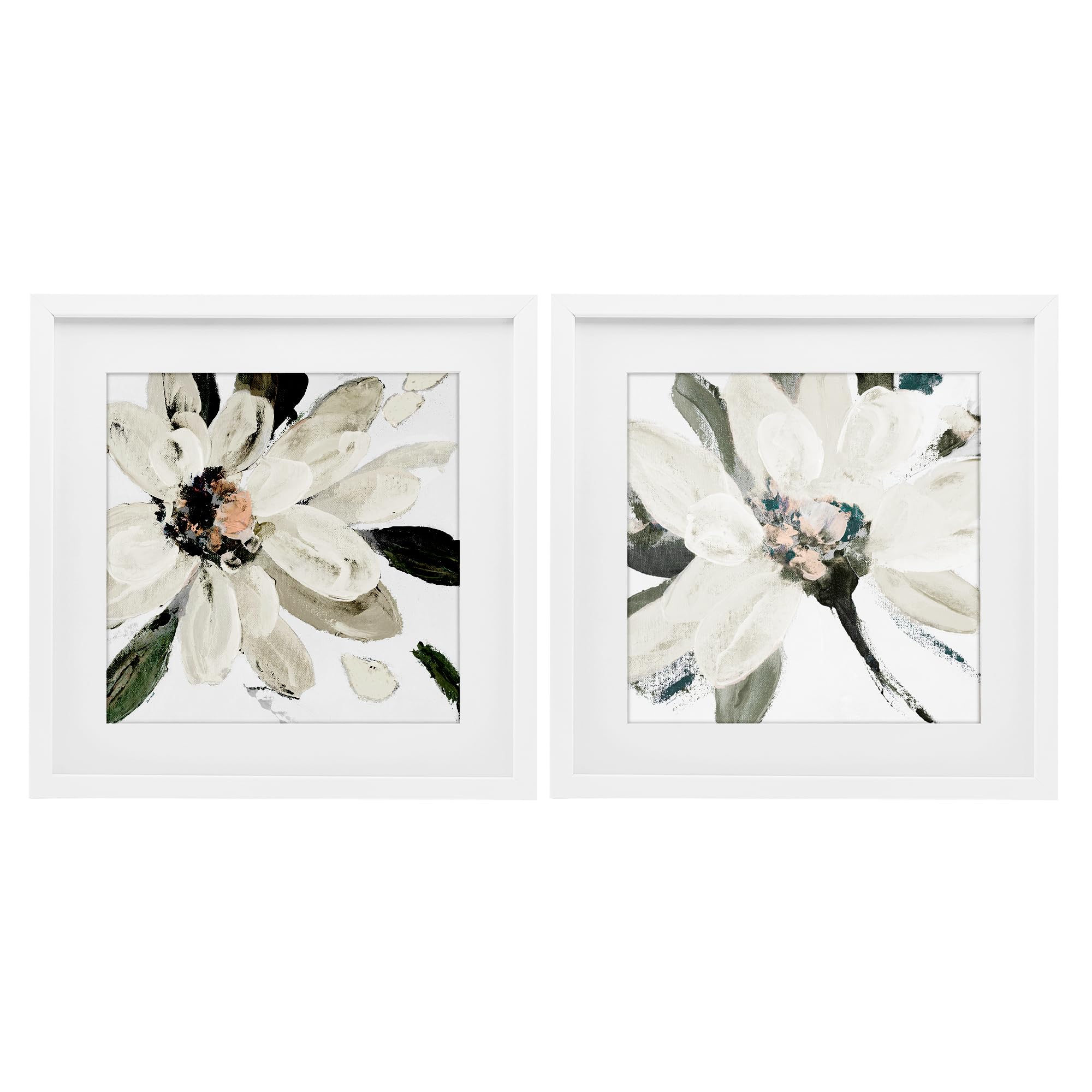 Stupell Industries French Country White Flowers Brushstrokes 'Naturally Blooming White Flowers', 2Pc Framed Print Under Glass Set, White, 16 X 16, Ready To Hang Picture Décor, Usa Made, By Artist Lanie Loreth