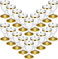 Vista 7 de 48 copas de vino de plástico desechables de 5 onzas, copas de vino de plástico duro con tallo apilables para copas de vino para postres de champán