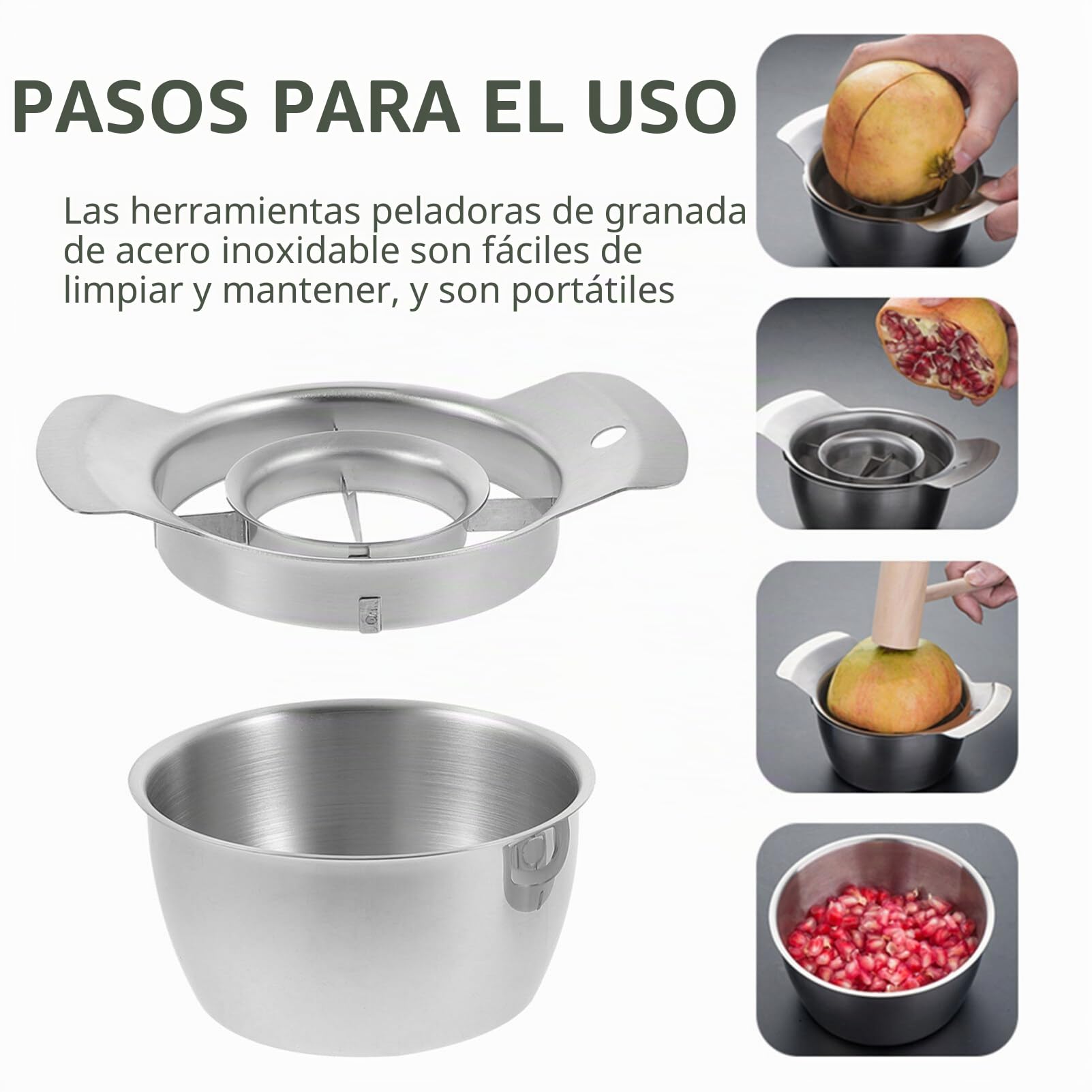 UPKOCH Pelador de granada, herramienta antideslizante para eliminar granos de granada, pelador de frutas de acero inoxidable