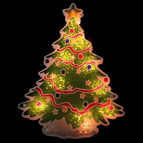 Miniatura 2 de Sienna Decoración holográfica iluminada de silueta de ventana de árbol de Navidad, 12.5 pulgadas