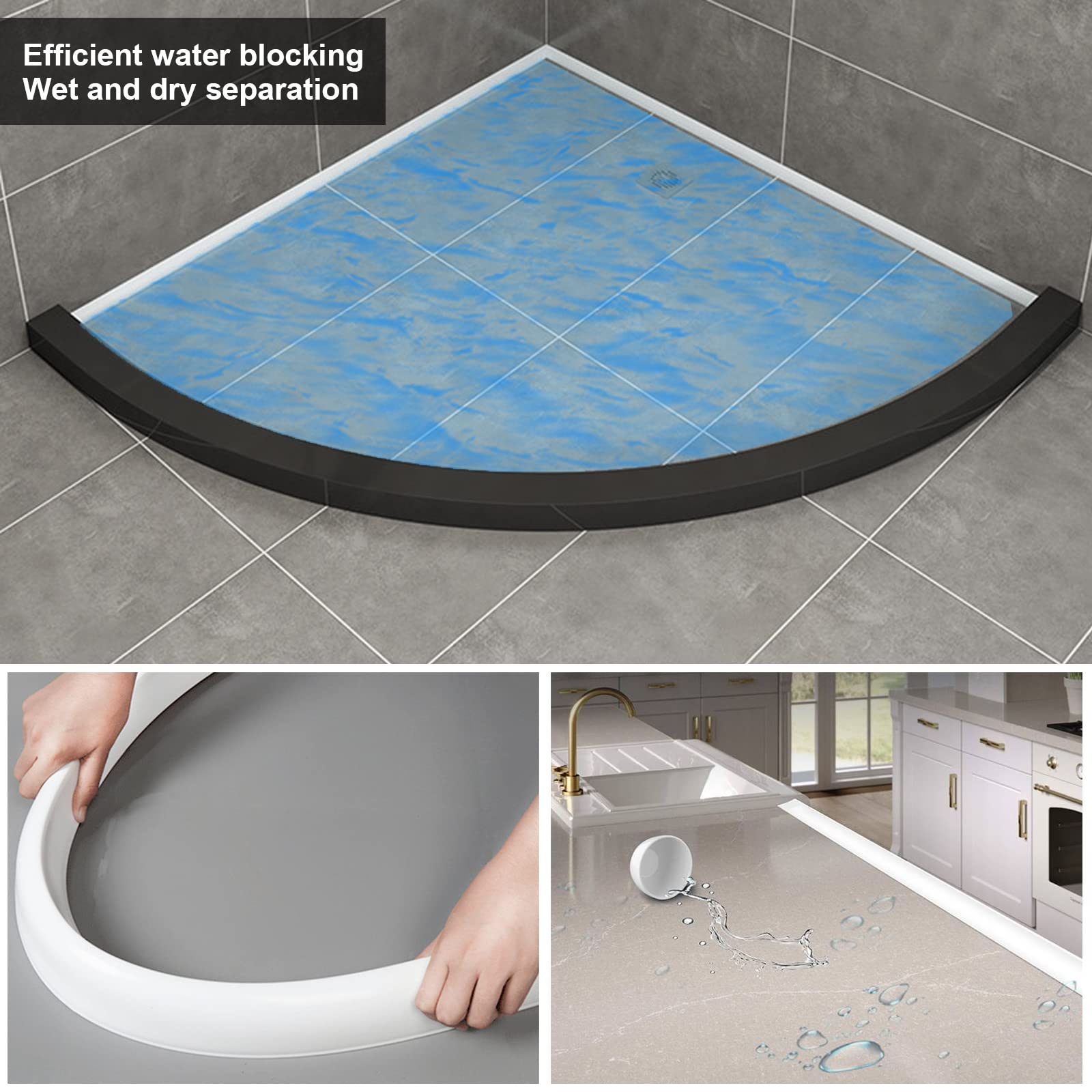 MuisTa Selbstklebende Schwallschutzleiste Für Dusche - Silikon Wassersperre, 60cm, Weiß
