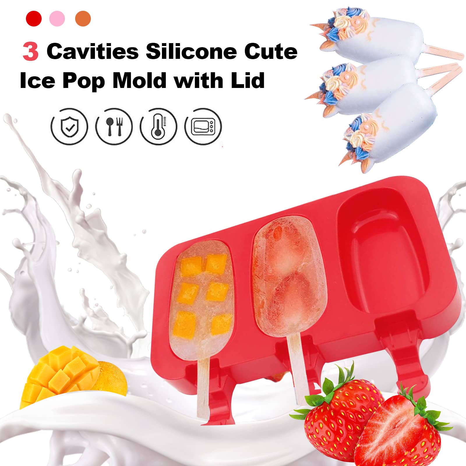 Stampo per Ghiaccioli, 10 Stampi per Ghiaccio in Silicone con Bastoncini, Stampi per Gelato Riutilizzabili, Facili da Sganciare per Ghiaccioli e