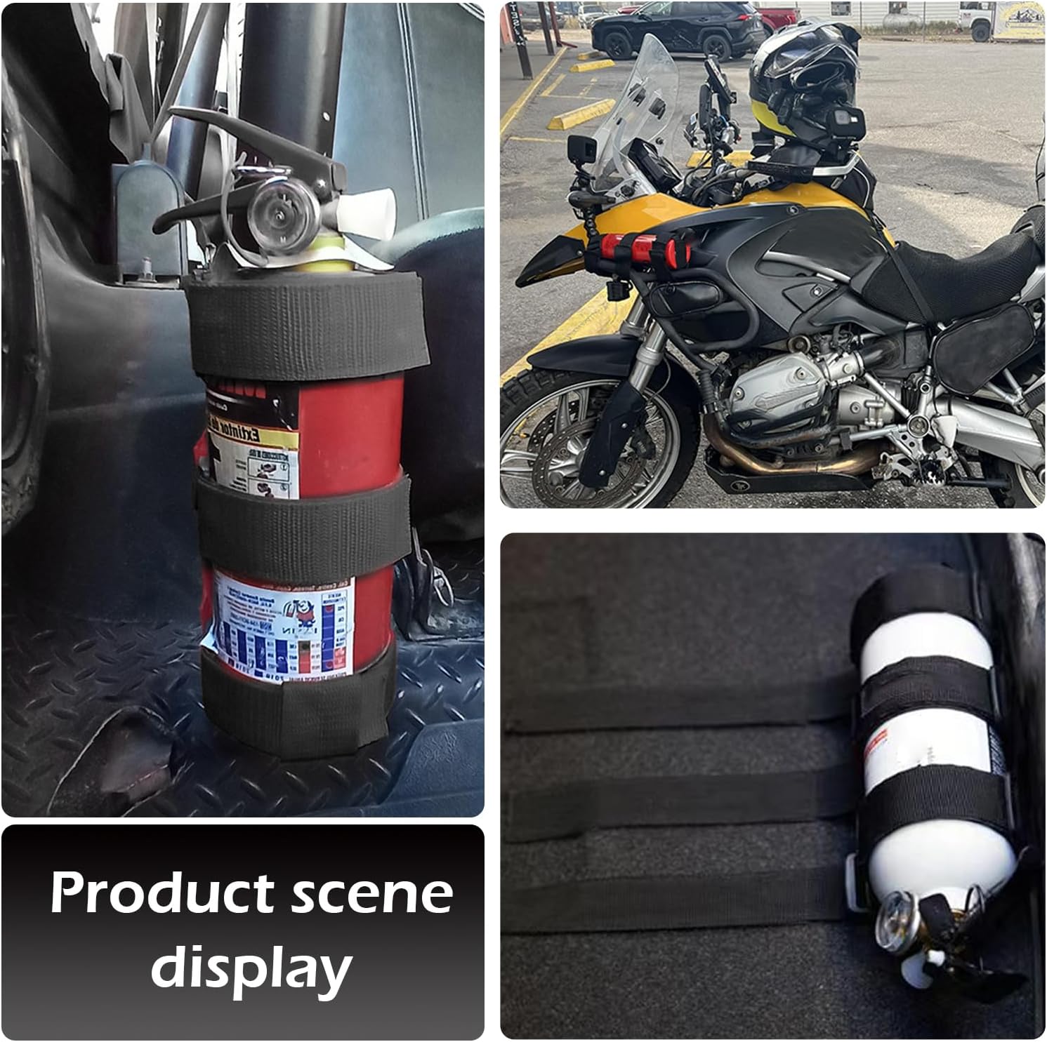 Roll Bar Fire Extinguisher Mount, Adjustable Car Trunk Fire Extinguisher Securing Strap with Water Bottle Strap, Compatible with Wrangler Unlimited CJ YJ LJ TJ JK JKU JL JLU (Black)