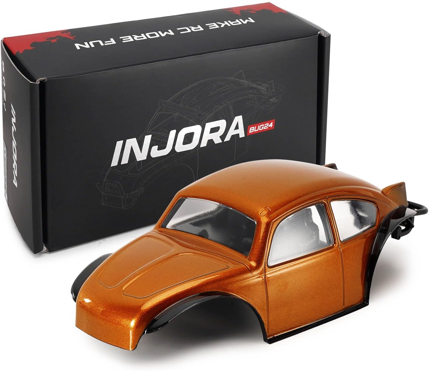 INJORA BUG24 Body with Roll Cage for 1/24 Axial SCX24 C10 JLU Bronco Base Camp 4Runner Upgrade(Orange)