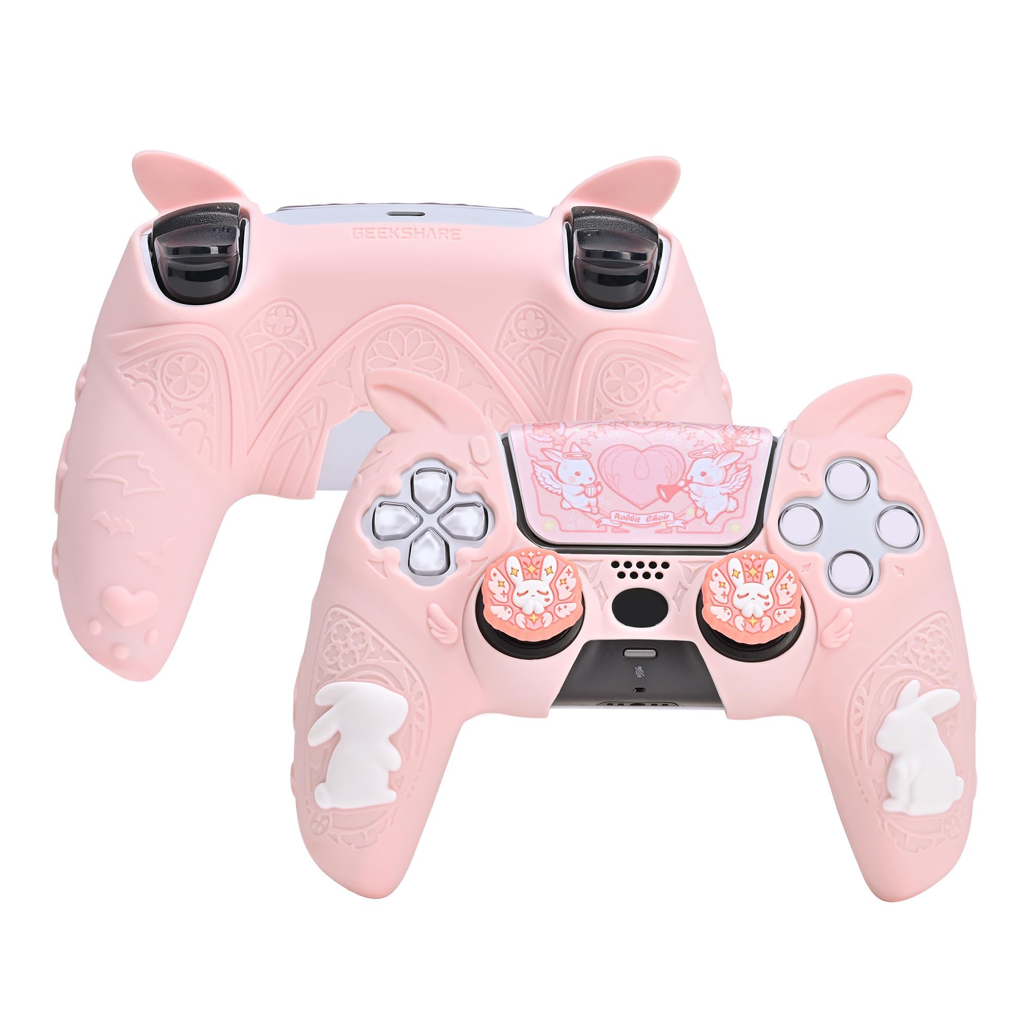 GeekShare PS5 Kontroler Ochronne Etui, Miękkie Silikonowe Etui Ochronne do Bezprzewodowego Kontrolera PS5 z 2 Nakładkami na Kciuki i 1 Naklejką - Gothic Bunny