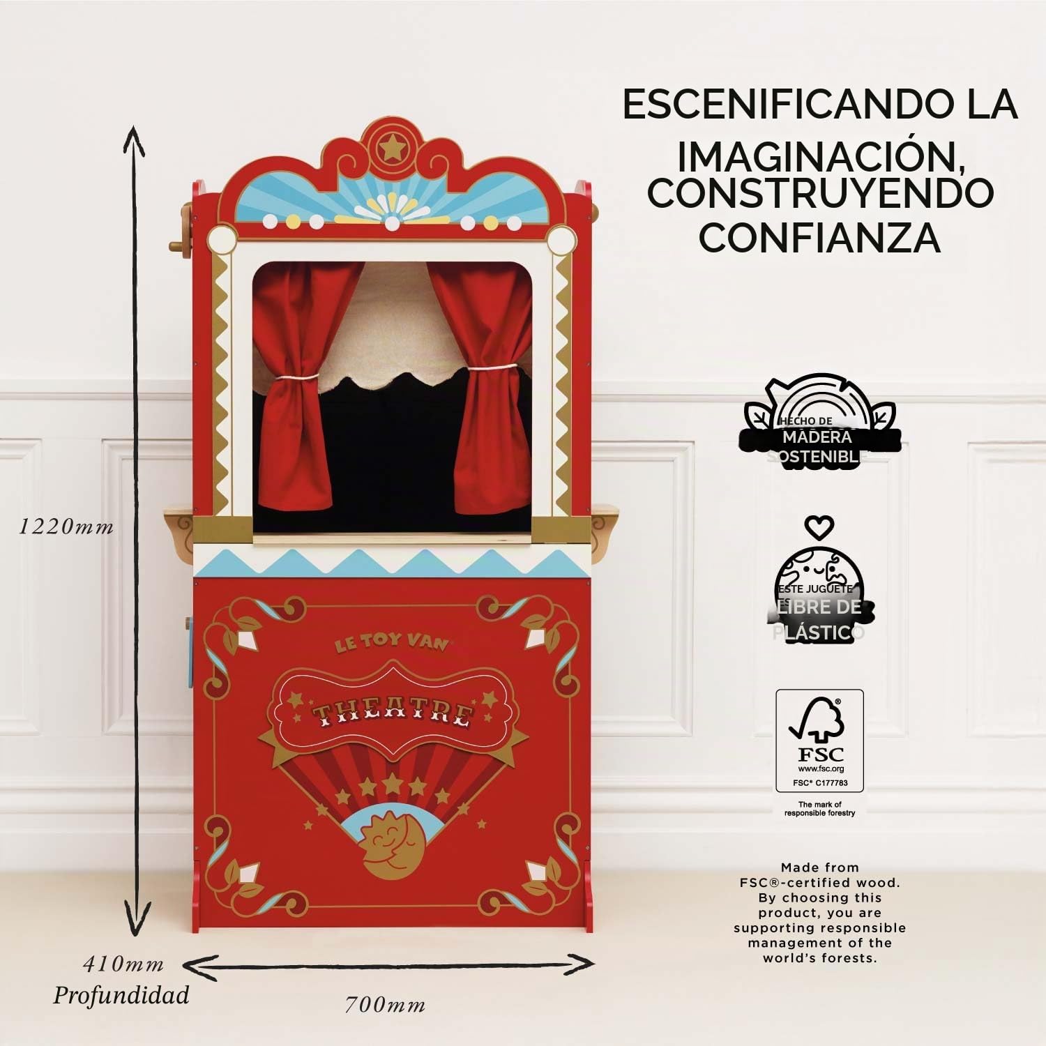 Le Toy Van - Wooden Educational Puppet Theatre, Kids Role Play Toy - Suitable For 3 Years +, Multicolor, 69.85 x 40.89 x 121.92 cm