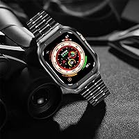 Vista 5 de MioHHR Correa de reloj de acero inoxidable con funda compatible con Apple Watch Ultra 3 2 1 (1.732 pulgadas), correa resistente con cubierta Negro
