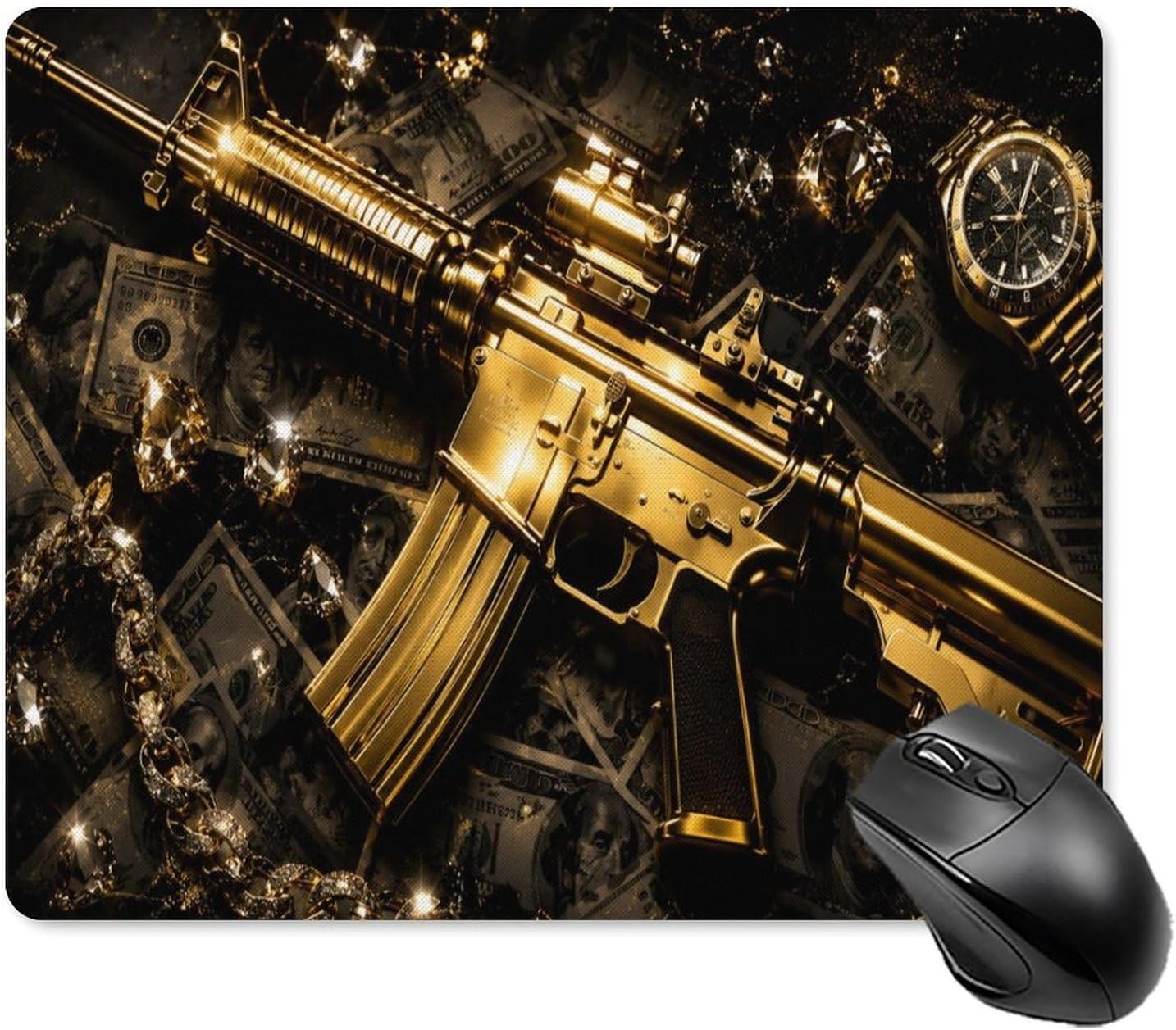Golden Chaos and Luxury Rubber Mouse Pad, Slim Non Slip Desk Mat for Gaming Office Golden Chaos and Luxury