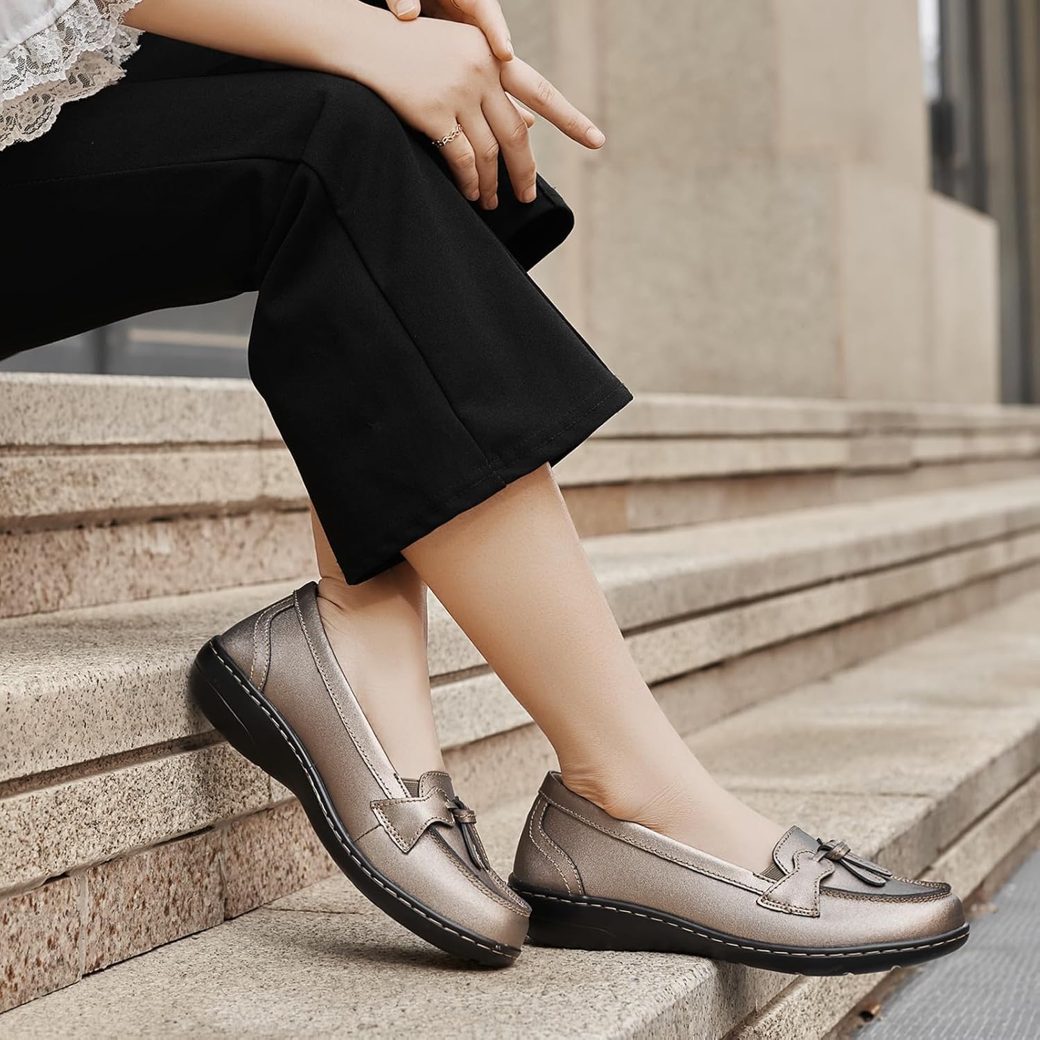 Artisure Women's Classic Comfort Leather Loafers Casual Slip-Ons Stylish Tassel Dress Shoes Cute Work Office Flats Everyday Walking Shoes - Image 8