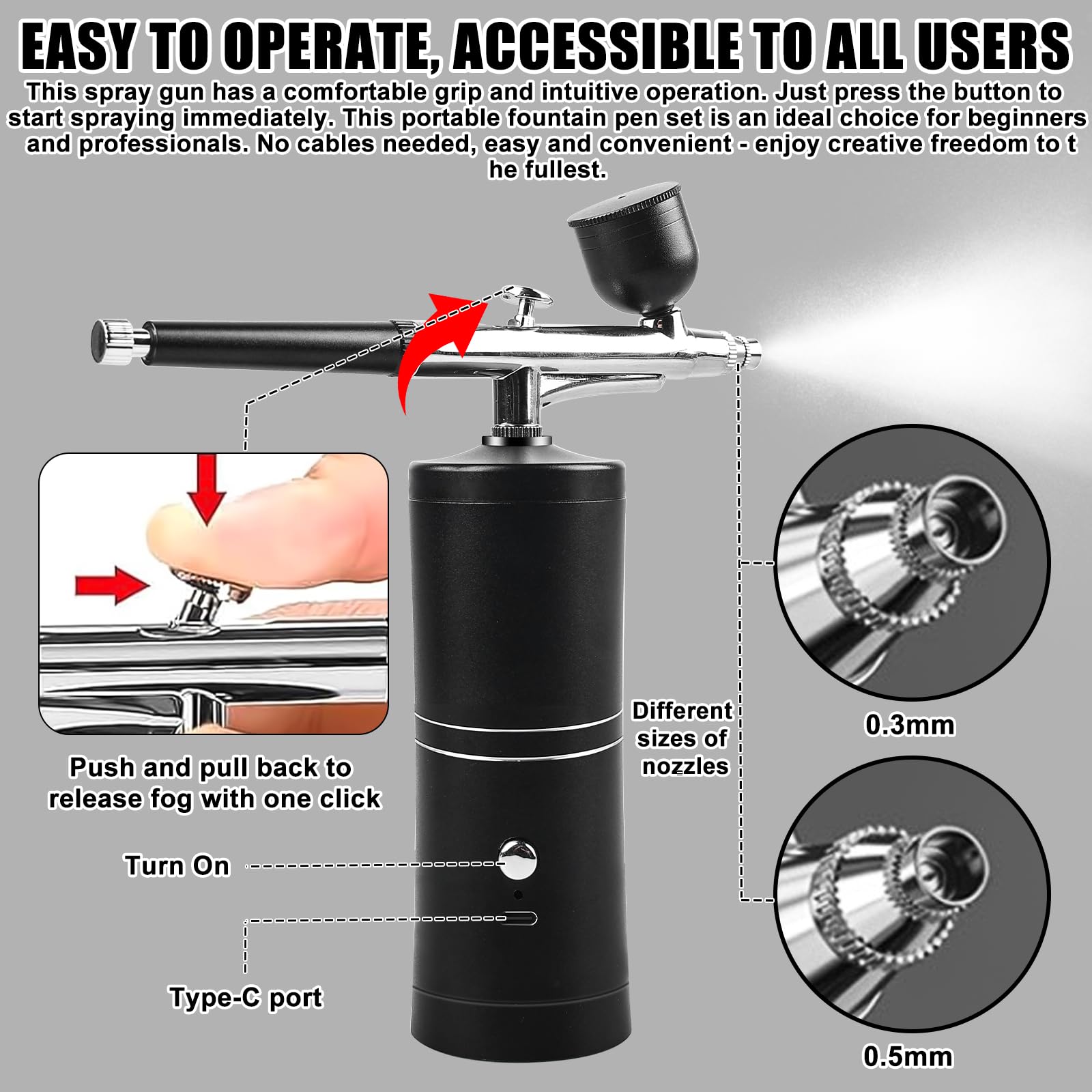 Juego de aerógrafo portátil, con compresor recargable, pistola de aerógrafo de mano para decoración de uñas, maquillaje, decoración de pasteles, tatuajes, pintura facial y pistola aerógrafo, juego de