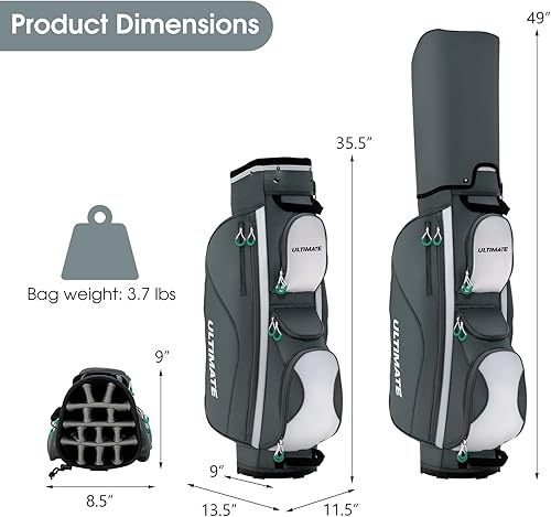 Vista 5 de Tangkula Bolsa para carrito de golf con divisores superiores de 14 vías, bolsa ligera para carrito de golf con correa para el hombro, 7 bolsillos