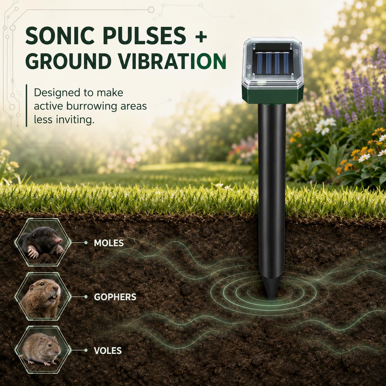 Solar Maulwurfschreck 10Pack Solarbetriebene Schlangenabwehr Outdoor, Gopher Abwehr für Rasen Garten Hof, Maulwurf und Wühlmausvertreiber Wasserdicht, Wirksam Abwehr Gophers Schlange