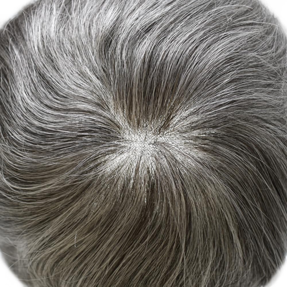 Mens Hair System Human Hair Fine Welded Lace Mens Toupee Hair Pieces For Men Human Hair Toupee For Men Hair Replacement System For Men8x10 80% light density#1B50 1B# OFF BLACK+50% GREY