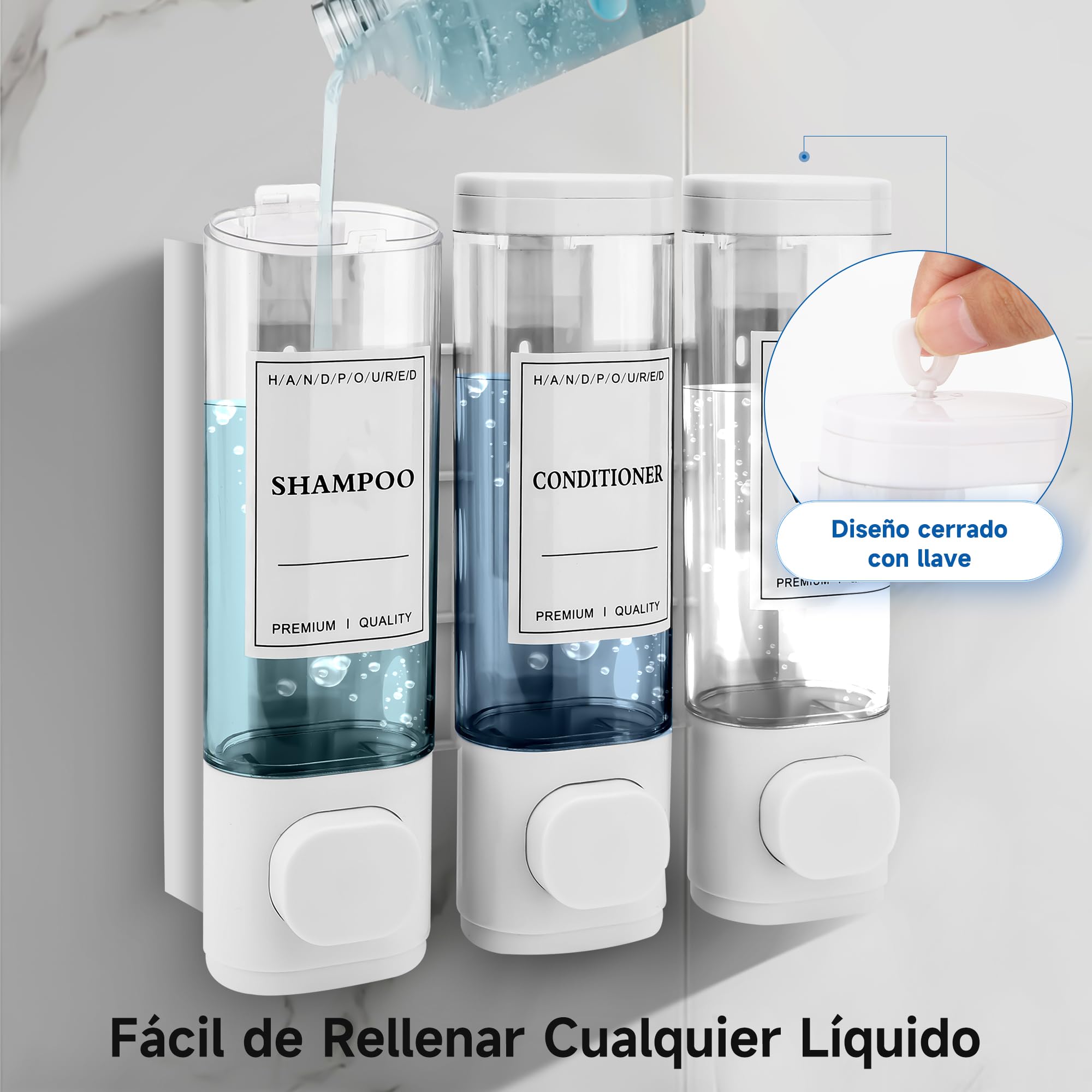 Dispensador de jabón para Montaje en Pared, dispensador de jabón líquido, dispensador de jabón de Mano, Gel de Ducha, detergente para Hotel, hogar (Blanco)
