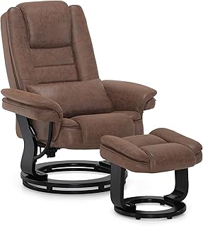 M MCombo Relaxsessel mit Liegefunktion, Lesesessel, 360° Drehbarer Fernsehsessel, mit Hocker, mit Kissen & Seitentasche, bis 120 Kg Belastbarer TV-Sessel für Wohnzimmer, 9099 (Mikrofaser, Braun)