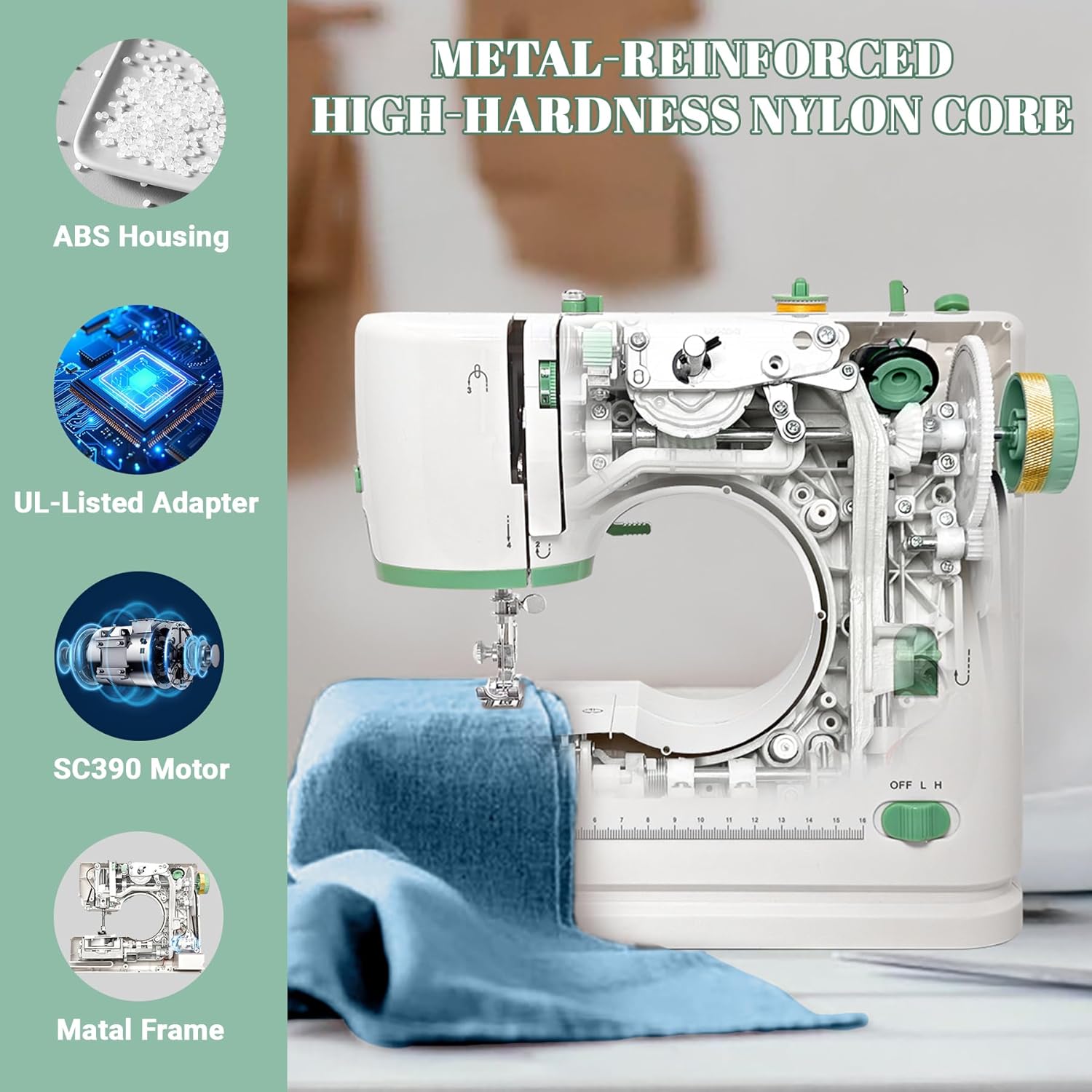 Mini Dual-Speed SewingMachine Double Needle & Double Thread16 Stitch Modes Beginner-FriendlyHousehold Sewing Machine | ldeal for Adults & Beginners - Image 6