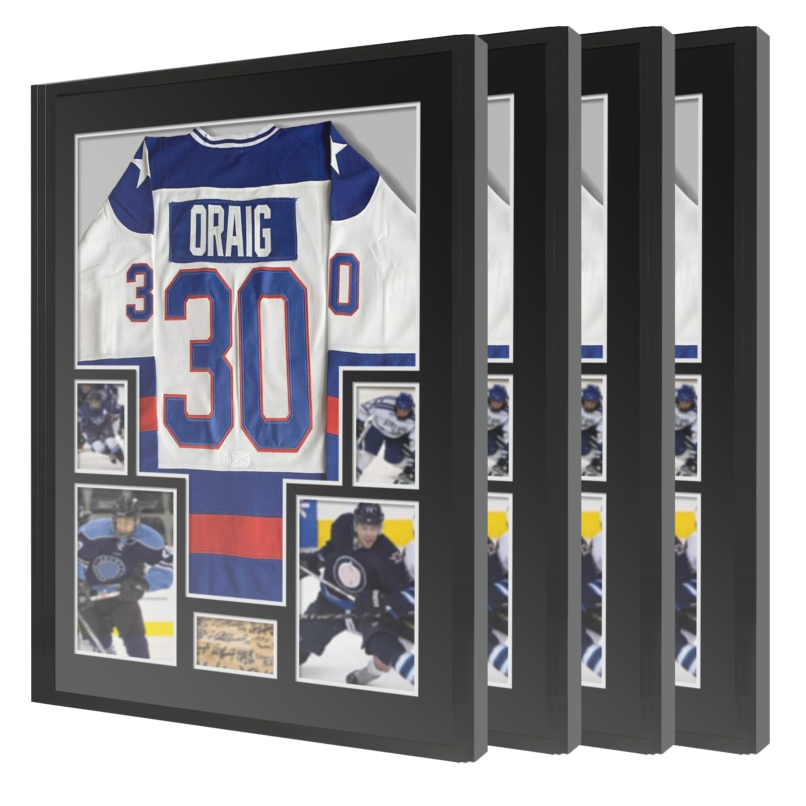4 Pack Football Shirt Display Frame with 98% UV Protection Deep Shadow Box Frame with Clear Acrylic, Sports Memorabilia Case for Soccer, Rugby & Basketball Jerseys