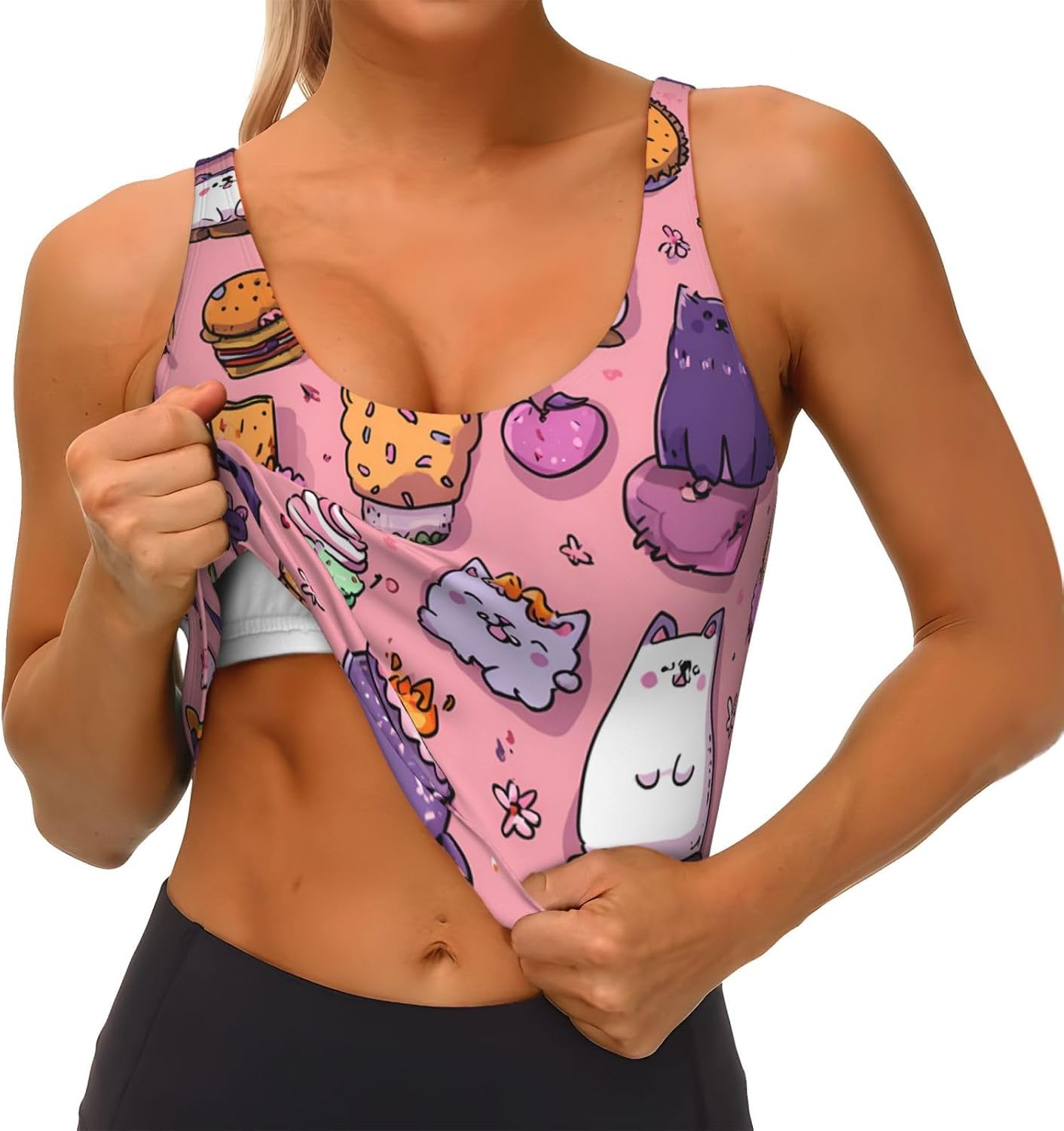 Women's Sports Vest DDCXZPP Hamburger Cat Printing Soft, Comfortable, Lightweight, and Breathable