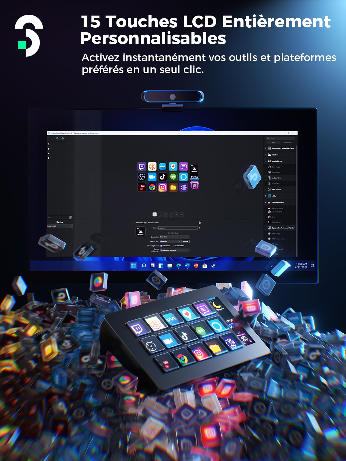 SOOMFON Stream Controller, Production Console Deck 15 Touches Macro, Stream Control Deck Déclencher des Actions dans OBS, Twitch, YouTube, Streamlab et autres, Stream Contrôleur Deck Compatible PC/MAC