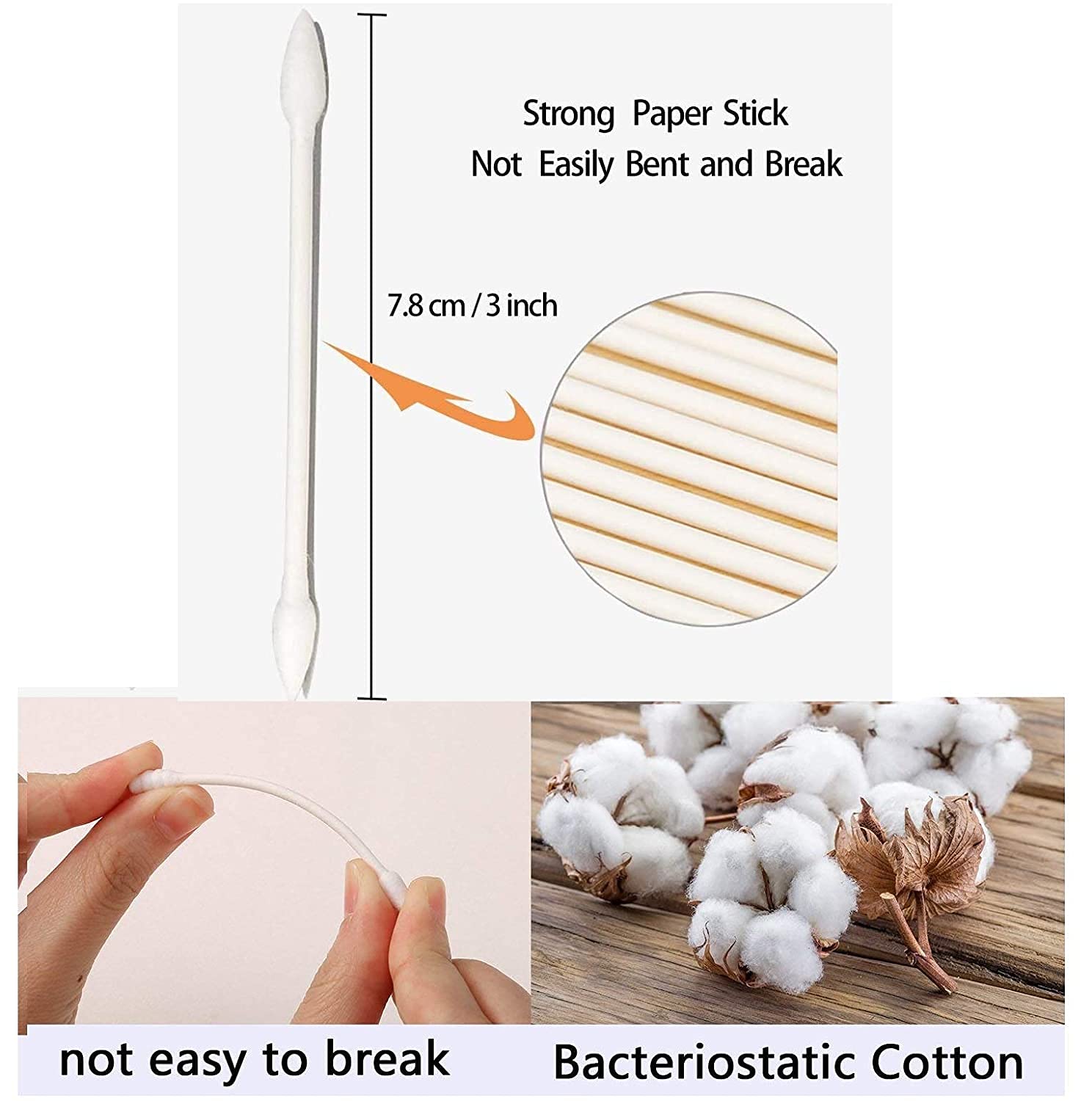 Double Precision Tips 800 Pieces Cotton Swabs with Paper Stick, Double Pointed Shape Tips for Makeup, 4 Packs, 200 Pieces 1 Pack