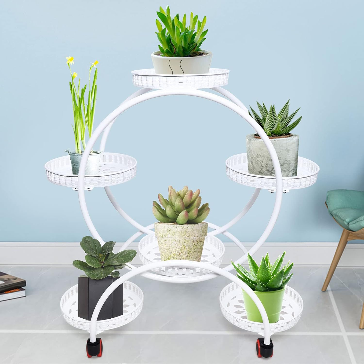 Plant Stand 6 Tier Flower Pot Holder for Garden Balcony Living Room, White Metal, Home Decor, Bedroom, Office, Yard, Party, 28.74*12.4*31.49inch