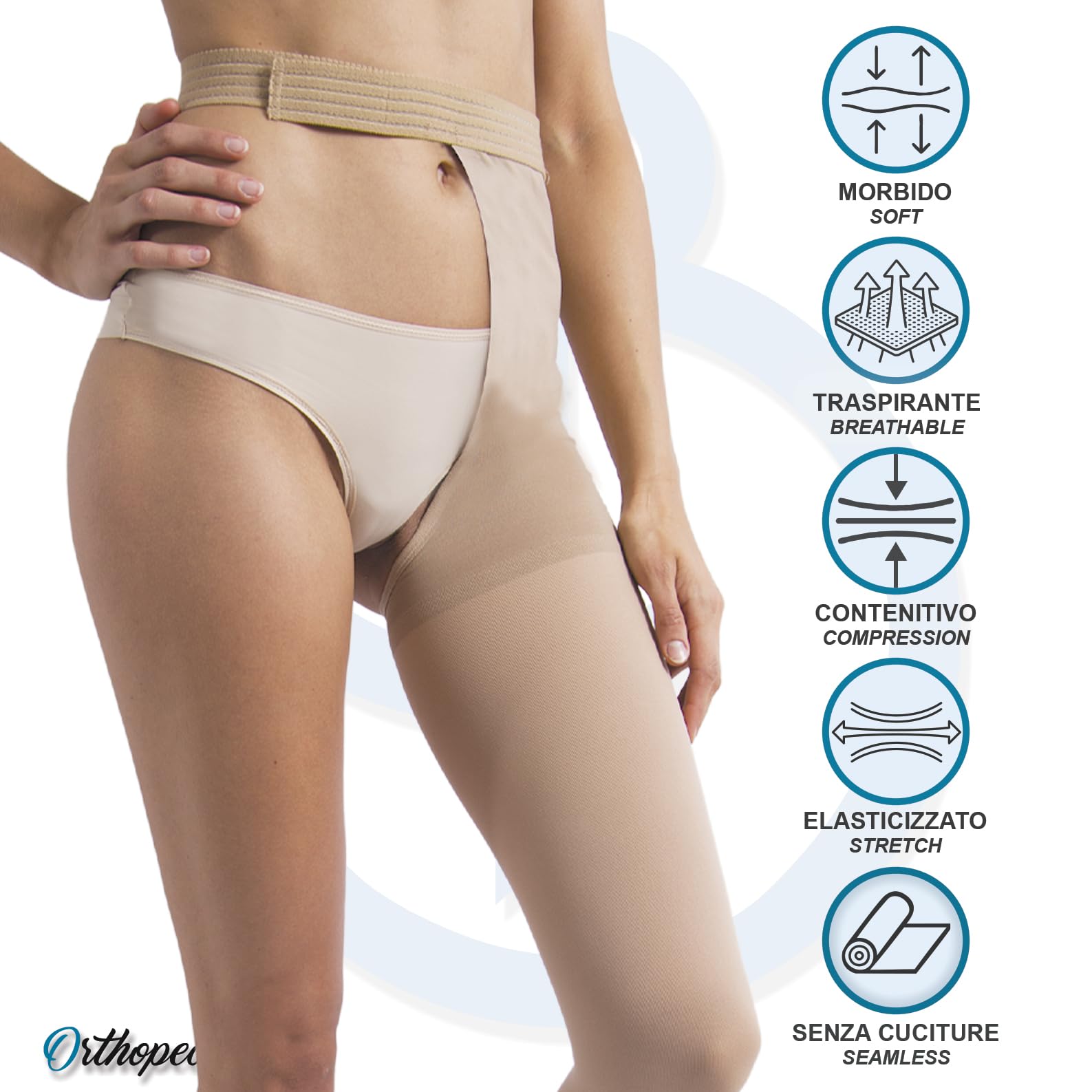 Beman 403A - Monocollant Medicale K1 Sinistro o Destro Classe 1, Compressione Graduata 15-21 mmHg, Punta Aperta Unisex, Tallone Rinforzato e Cuciture Piatte