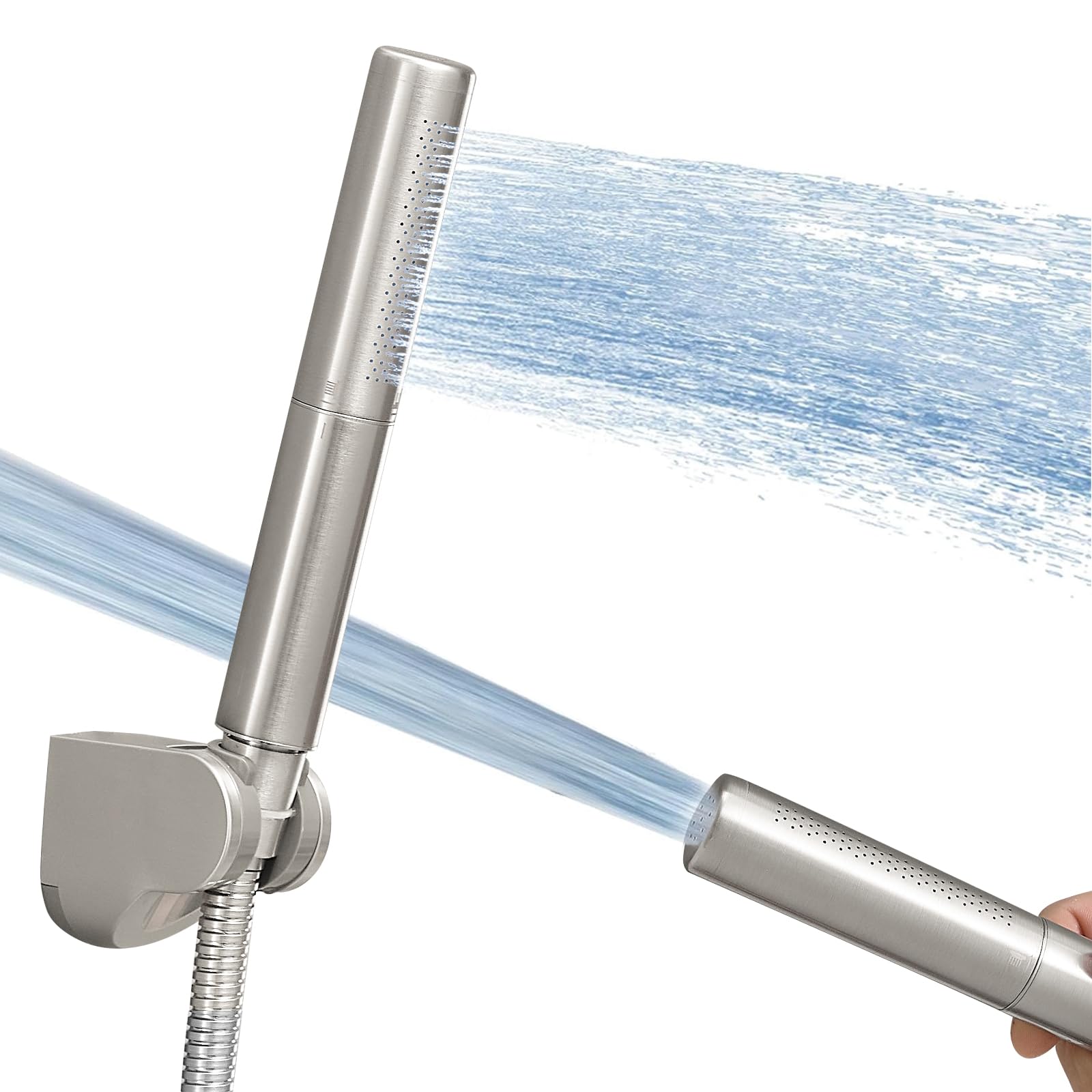 Homipro Brushed Nickel Brass 2 In 1 Function High Flow Handheld Shower Head Set High Pressure 7 Inch Brushed Finish Shower Head Sprayer Hand Shower Wand with 59 Inch Hose, Bracket