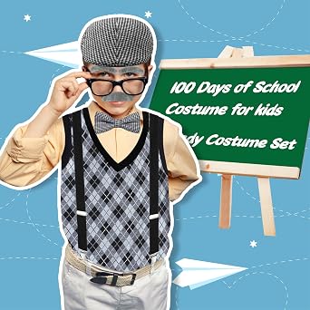 Old Man Costume for Kids Boys 100th 100 Days of School Costume Dress Up 100 Year Old Person Grandpa Costume for Boys