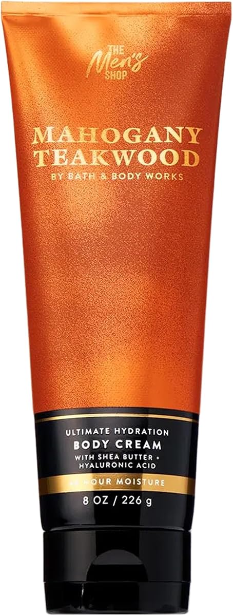 Bath & Body Works Men’s Body Cream, Mahogany Teakwood Scent, Ultimate Hydration Moisturizer with Shea Butter & Hyaluronic Acid for Dry Skin, Warm Woodsy & Masculine Scent, 8 oz - 1 Pack